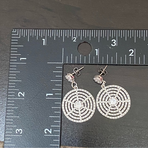 Silver-tone CZ Cubic Zirconia Round Swirl Web Pave Drop Earrings - Picture 8 of 13